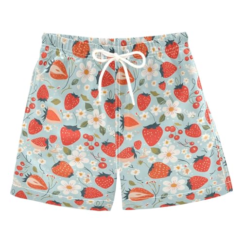 ALAZA Strawberry Blossom Blue Boys Quick Dry Beach Board Shorts Kids Swim Trunks Bathing Suit Swimsuit 2T