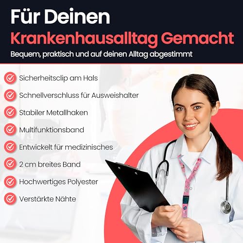 VERY IMPORTANT RUNNER - Schlüsselband Krankenschwester 56x2 cm mit Karabiner, Sicherheitsverschluss & Kartenhülle mit Band - Lanyard für Krankenschwester & Schlüsselband Medizin (Rosa)