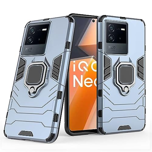 Image of Armor iQoo Neo 6 5G Defender Case | Rotating Ring Holder & Kickstand in-Built | Military Grade Armor | 360 Degree Protection Back Cover for iQoo Neo 6 5G (Blue)