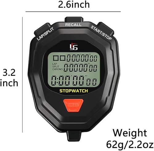 Miniatura 7 de Cronómetro deportivo digital, cronómetro de memoria dividida de 100 vueltas, reloj temporizador, pantalla grande, impermeable, a prueba de golpes,