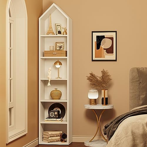 YITAHOME 73″ Tall Narrow Bookshelf, Modern Open 5 Tier Bookcase, Wooden Shelf Stand for Small Spaces, Display Shelving Storage Rack for Bedroom, Living Room, Home Office, White