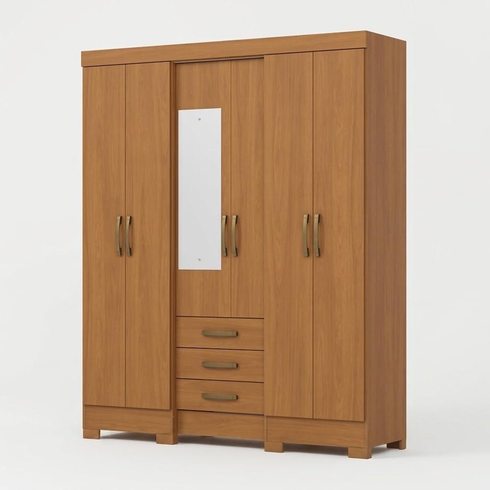 Armario Infantil Antares con Espejo, 6 Puertas y 3 Cajones – Moderno y Funcional - Blanco