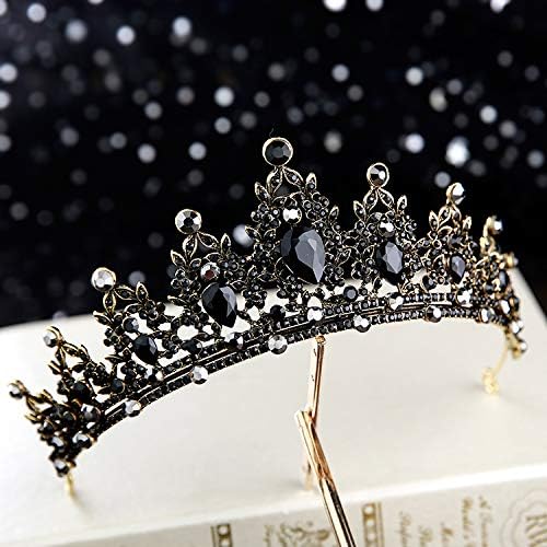 Miniatura 3 de hair jewelry crown tiaras for women Baroque Retro Black Bridal Crystal Tiaras Crowns Princess Pageant Prom Rhinestone Veil Tiara Wedding Hair