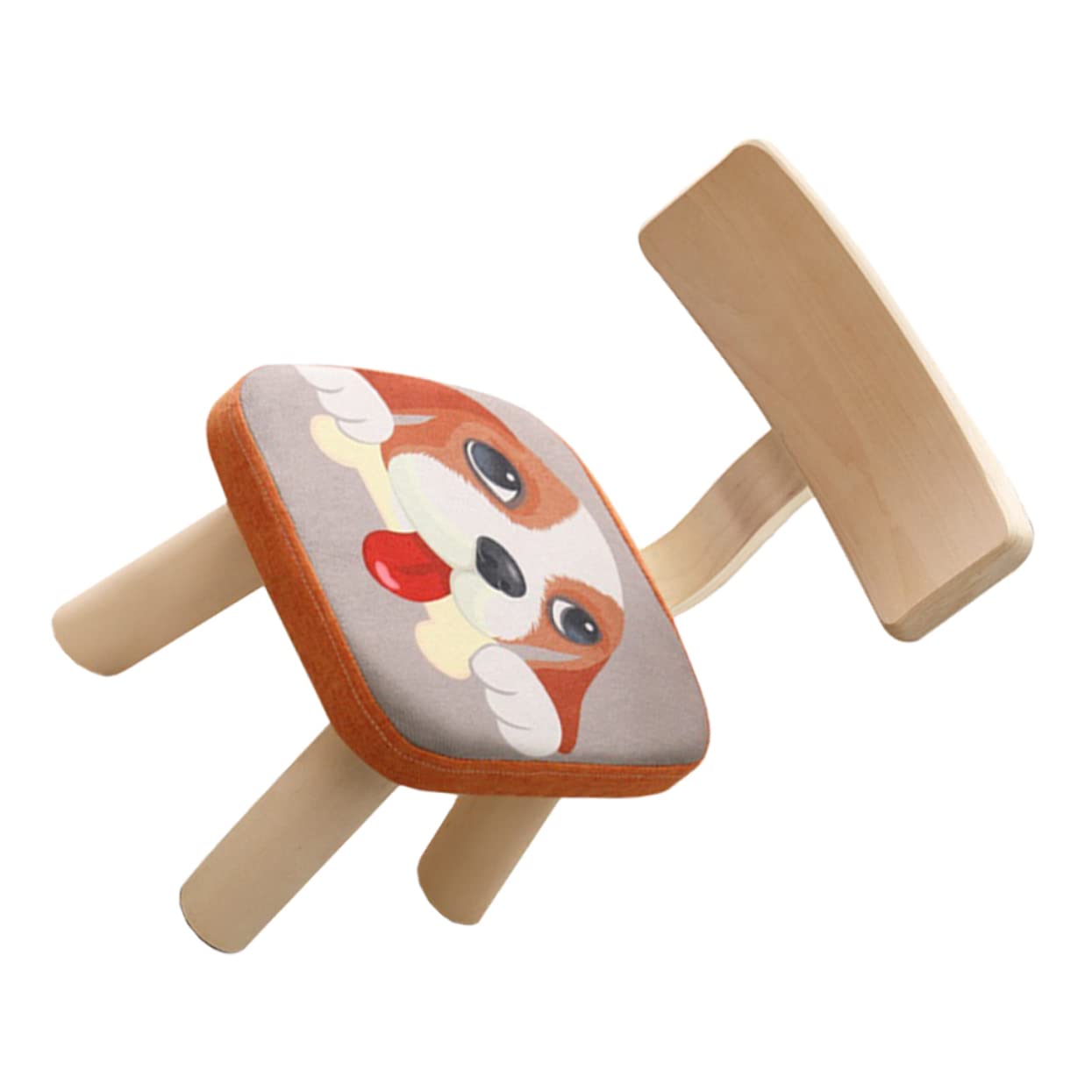 Petit tabouret bois et lin coton avec dossier chiot pour moments doux