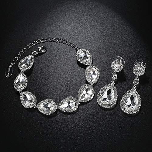 Mecresh Flower Teardrop Clear Austrian Crystal Jewelry Sets For Women Or Bridesmaids 2022 Fashion Jewelry(1 Set Earring,1Pcs Bracelet) #TOP3