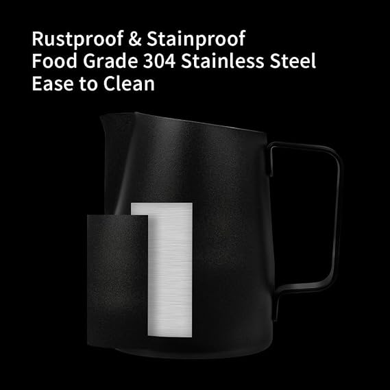 watchget Milk Frothing Pitcher 15oz/450ml Stainless Steel Frothing Pitcher Espresso Steaming Pitcher Milk Frother Cup Cappuccino Latte Art Coffee Machine Accessories Milk Jug, Black
