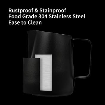 watchget Milk Frothing Pitcher 15oz/450ml Stainless Steel Frothing Pitcher Espresso Steaming Pitcher Milk Frother Cup Cappuccino Latte Art Coffee Machine Accessories Milk Jug, Black