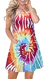 Vestidos de verano para mujer, para la playa, bohemios, sin mangas, retro, florales, holgados, con bolsillo, tipo camiseta, S