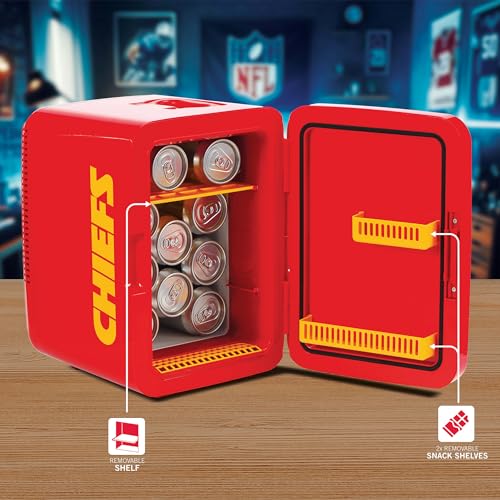 Image of Ukonic NFL Kansas City Chiefs 15-Can Mini Fridge 10L - AC /DC Powered, Official Team Colors & Logo, Portable Cooler for Tailgates, Home, Office, or Car