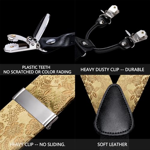 Image of Barry.Wang Men Suspender Set with Necktie Elastic Y Type Heavy Duty 6 Clips Braces Tie Handkerchief Cufflink Pin 6PCS