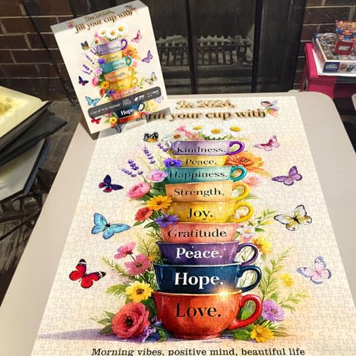PICKFORU Rompecabezas Cup of Wise Sayings 1000 Piezas, Rompecabezas en Forma de Tazas de Flores para Adultos, Mariposa, Rompecabezas Desafiante y Único miniatura 6