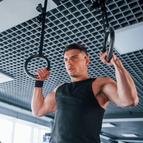 Image of Gymnastic ABS Rings with Heavy Duty Adjustable Strap Capacity with 14.5ft Adjustable Buckle Straps for Cross Fitness Functional Training for Home Gym Full Body Workout