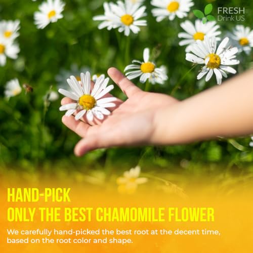 Image of FRESHDRINKUS, 135 Chamomile Tea Bags, 100% Natural and Pure Chamomile Flowers, Eco-conscious Tea Bags. Chamomile Flower Herbal Tea. No Sugar, No Caffeine, No Gluten, Vegan.