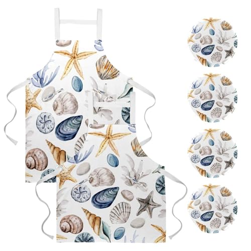 Tablier de serveuse pour cuisine et pâtisserie à motif océan avec broches amovibles