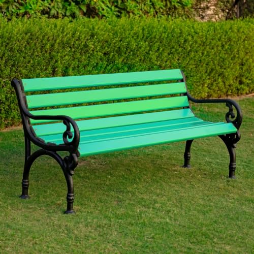 Image of BRISHI 3 Seater Cast Iron FRP Garden Bench for Indoor & Outdoor Park /Patio /Living Room /Terrace /Balcony (Green + Black)