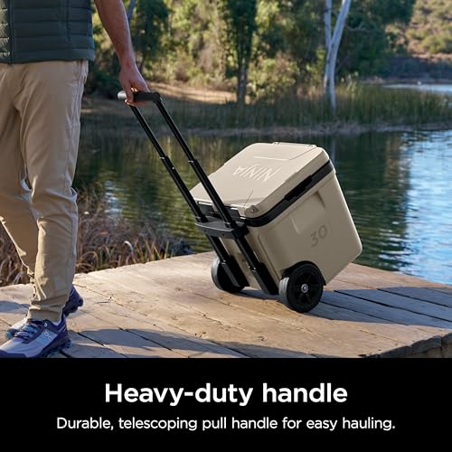 Image of Ninja | Cooler | FrostVault 30QT Cooler with Wheels | Insulated with Temp Dry Storage Drawer | Keeps Ice Cold for Days | for the Beach, Camping, Picnics & More | Birch Beige | FB230CS