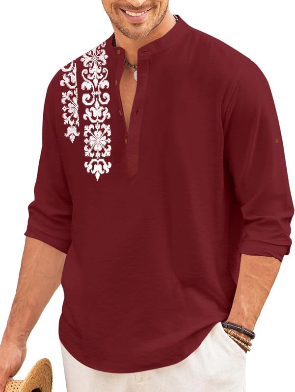 aestheos Men’s Cotton Blend Short Kurta with Stylish Printed Design | Mandarin Collar | Comfortable Regular Fit | Ideal for Festive, Casual-picture-23