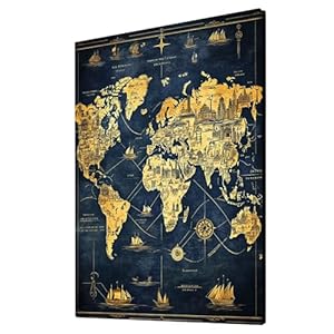 Malen Nach Zahlen Erwachsene Weltkarte DIY Set Erwachsene mit Leinwand zum Bemalen Boot 95 x 70CM 36 Farben Acrylfarben Set und Pinsel, Malen Nach Zahlen Kinder für Deko Wohnzimmer Geschenke 2YH-0767