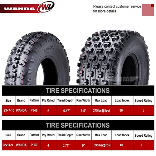 WANDA Set 4 Sport ATV Tires 23x7-10 Front & 22x11-9 Rear GNCC (Grand National Cross Country) Race Tires 10063/10092