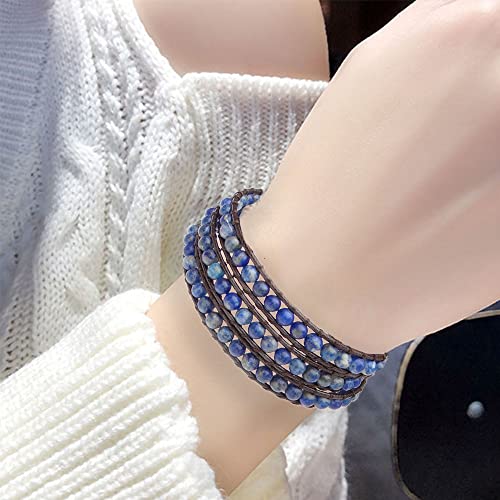 Ayriwoyi Wrap Bead Bracelets For Women Lapis Bracelet Beaded Wrap Stone Bracelet Blue Wrap Bracelet For Women Adjustable Handmade Healing Crystal Stones Bracelet #TOP3
