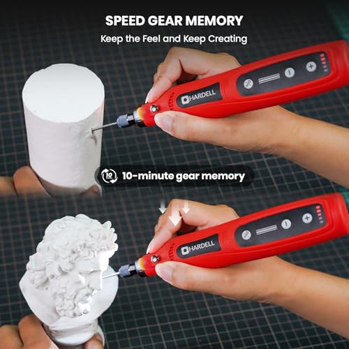 Image of HARDELL Mini Cordless Rotary Tool 4V, 5-Speed Rotary Tool Kit with 30 Accessories,Type-C Charging DIY Craft Tool for Engraving, Sanding, Polishing, Drilling, Grinding(Black) (Red)