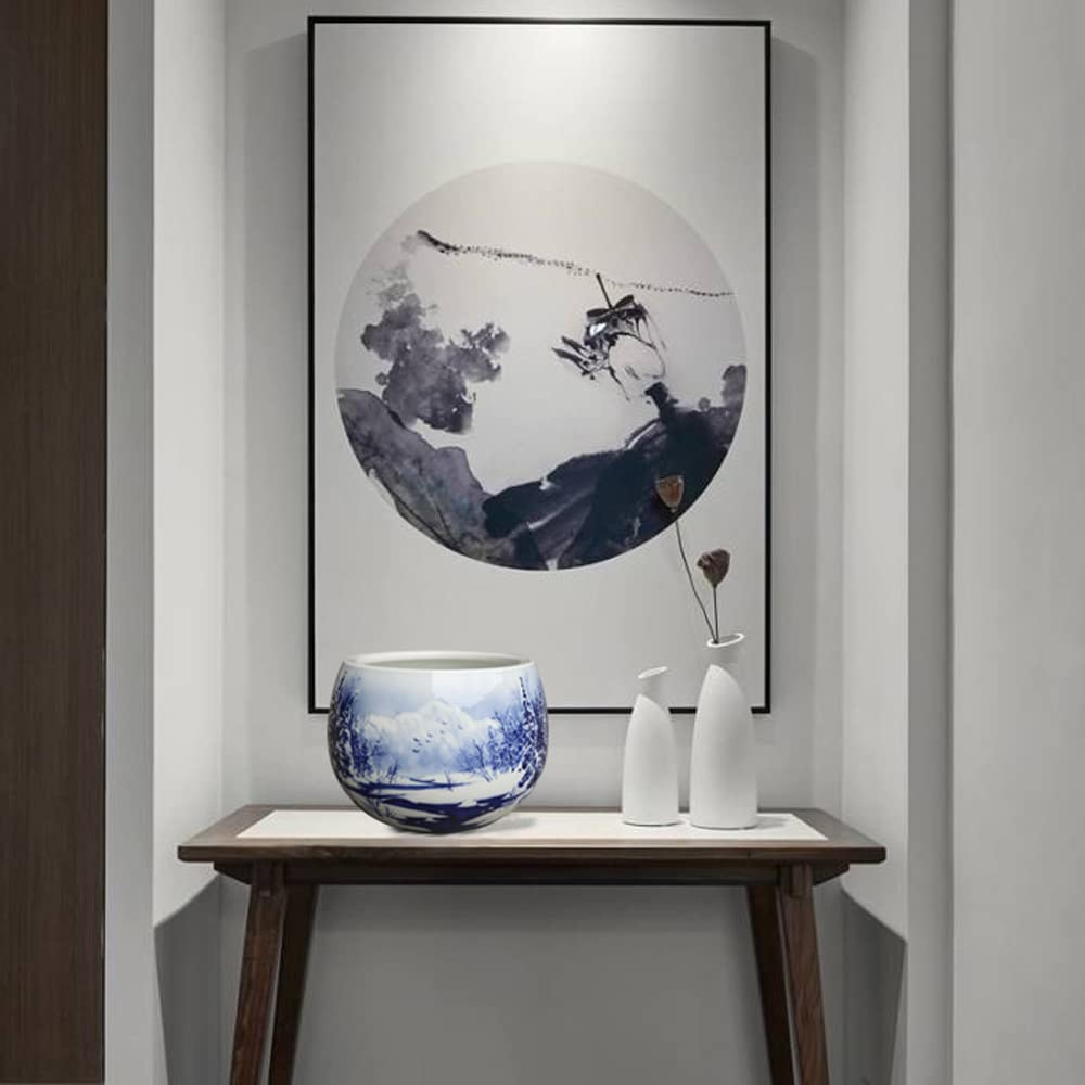 Chinoiserie Ręcznie malowana niebiesko-biała ceramiczna krawędź Kształt garnka Miska dla ryb Sadzarka Jingdezhen Doniczka z otworem drenażowym Doniczka Wystrój wnętrz