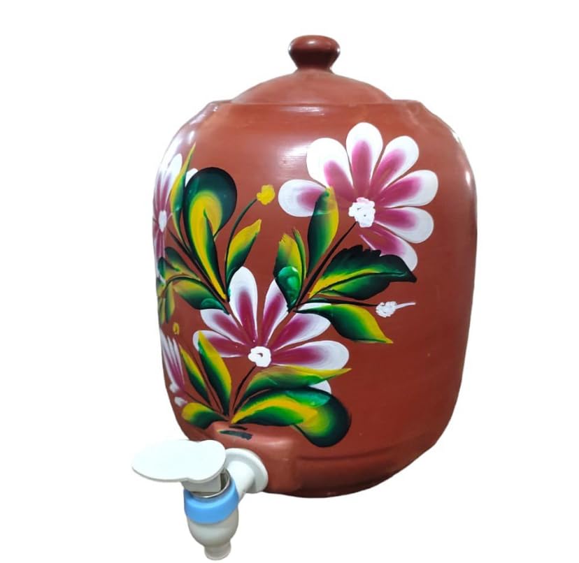 Earthern Clay Water Pot with tap Designer|12L|mitti ka Matka| paani ka Matka