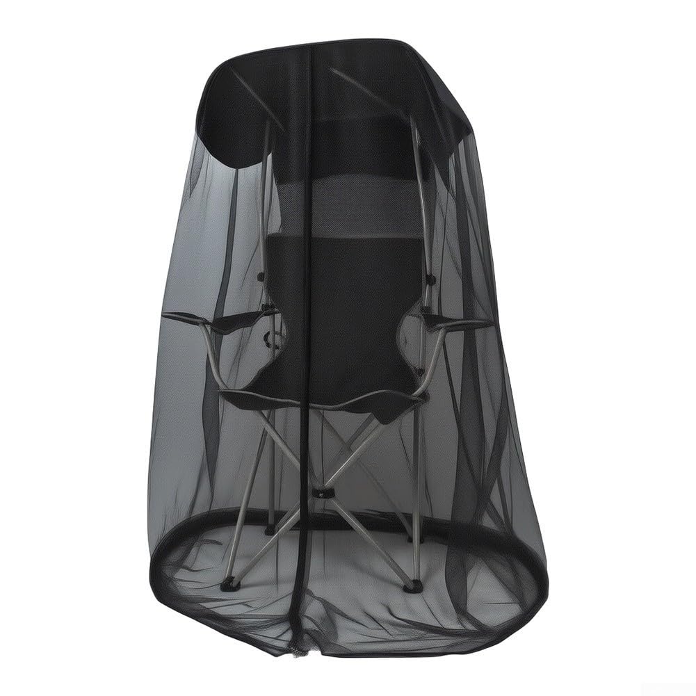 Housse en filet de chaise de pêche anti-insectes avec toit imperméable noir pour camping solo