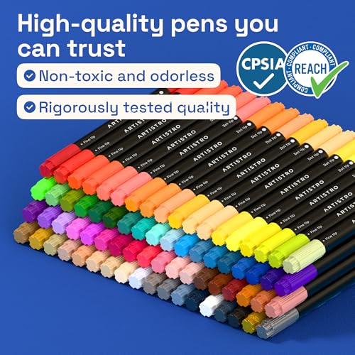 Image of Artistro Acrylic Pens Drawing Set for Stone, Wood, Fabric, Glass & Ceramic - Waterproof with Double Tip - Perfect for Crafts, Painting & Decorating - Art Supplies - 72 Colours