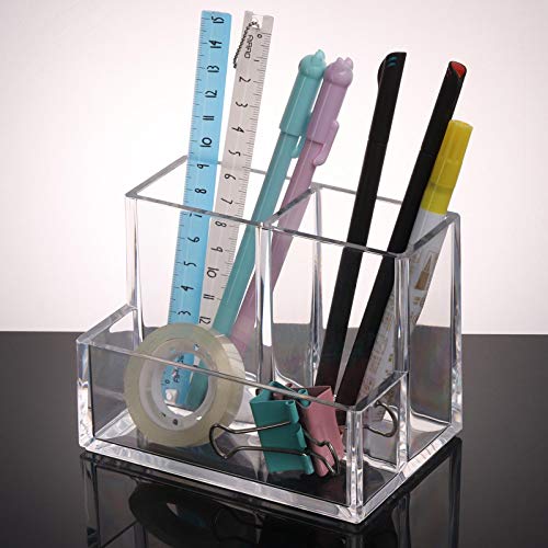 3 Slot Extra Thicken Makeup Brush Holder Organizer Acrylic Cosmetics Pen Storage Case, Clear