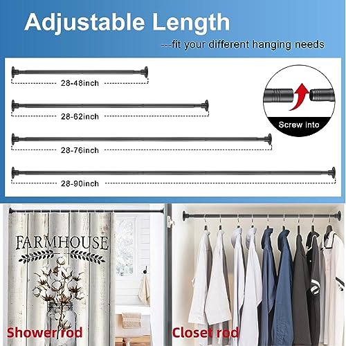 Image of Heavy Duty Shower Curtain Rod - 28 to 62 inch Fixed Shower Curtain Rod Wall Mounted - Adjustable Extendable Rustproof for Bathroom,Closet,Doorway,Room Divider - Matte Black 2 Pack