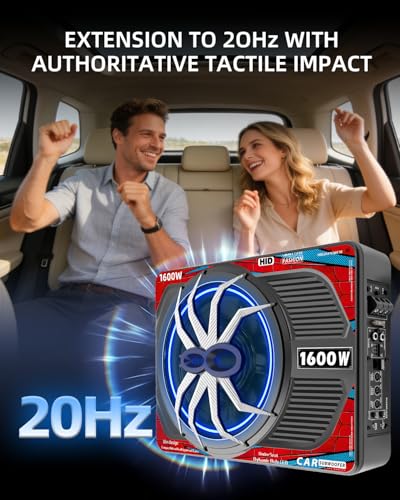 Image of 1600W Slim Underseat Car Subwoofer and Amp Package, Powered Under Seat Subwoofer with Built-in Class D Amp, Subsonic Deep Bass, High Excursion, Cast Aluminum, for Truck /SUV /Car Audio System