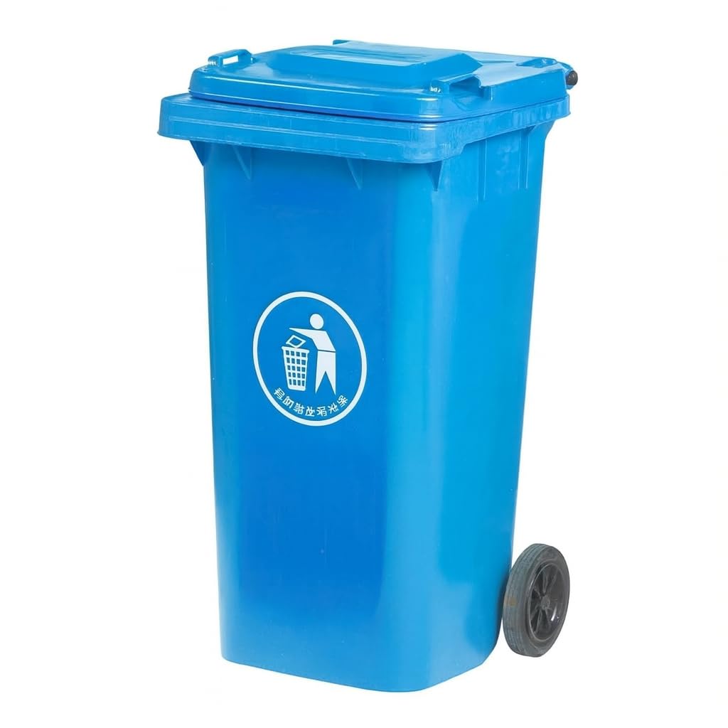 BURAKH Recycling Wheelie Bin Dustbin Rubbish Waste Trash Kitchen Home Office 100L 120L EN840 | Outdoor Rubbish Waste with Wheels | Recycling Food Dustbin (Blue, 100L) — image 1