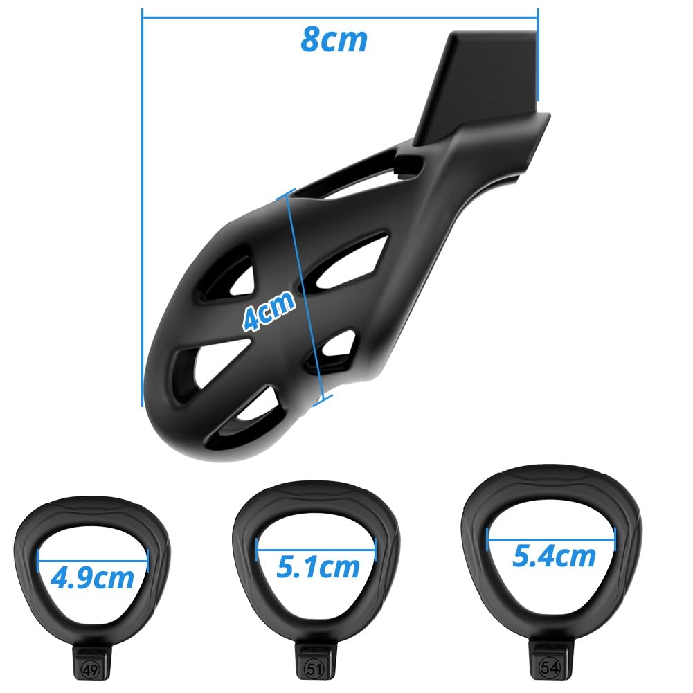 Cage de castidad masculina para bondage, jaula de pene con cierre, cinturón de castidad para ejercicio del pene con 3 anillos de diferentes tamaños y candado invisible (negro)