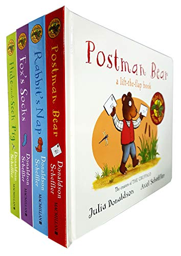 julia donaldson tales from acorn wood series 4 books collection set   (fox's socks,hide and seek pig,rabbit's nap,postman bear)