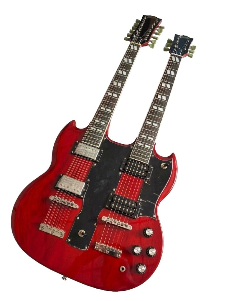 Chitarra elettrica a doppio manico con corpo solido, rossa a 6 e 12 corde humbucker, dimensioni standard for palcoscenici rock classici (Guitarra Eléctrica)