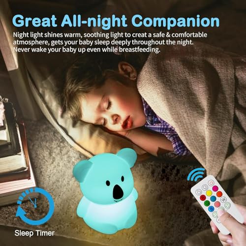 Image of MUID Koala Silicone Night Lamp | Rechargeable Nursery Night Light for Kids, Portable Color Changing LED Nightlight - Break Resistant, Eye Caring, Adjustable Brightness & Color and Time Setting