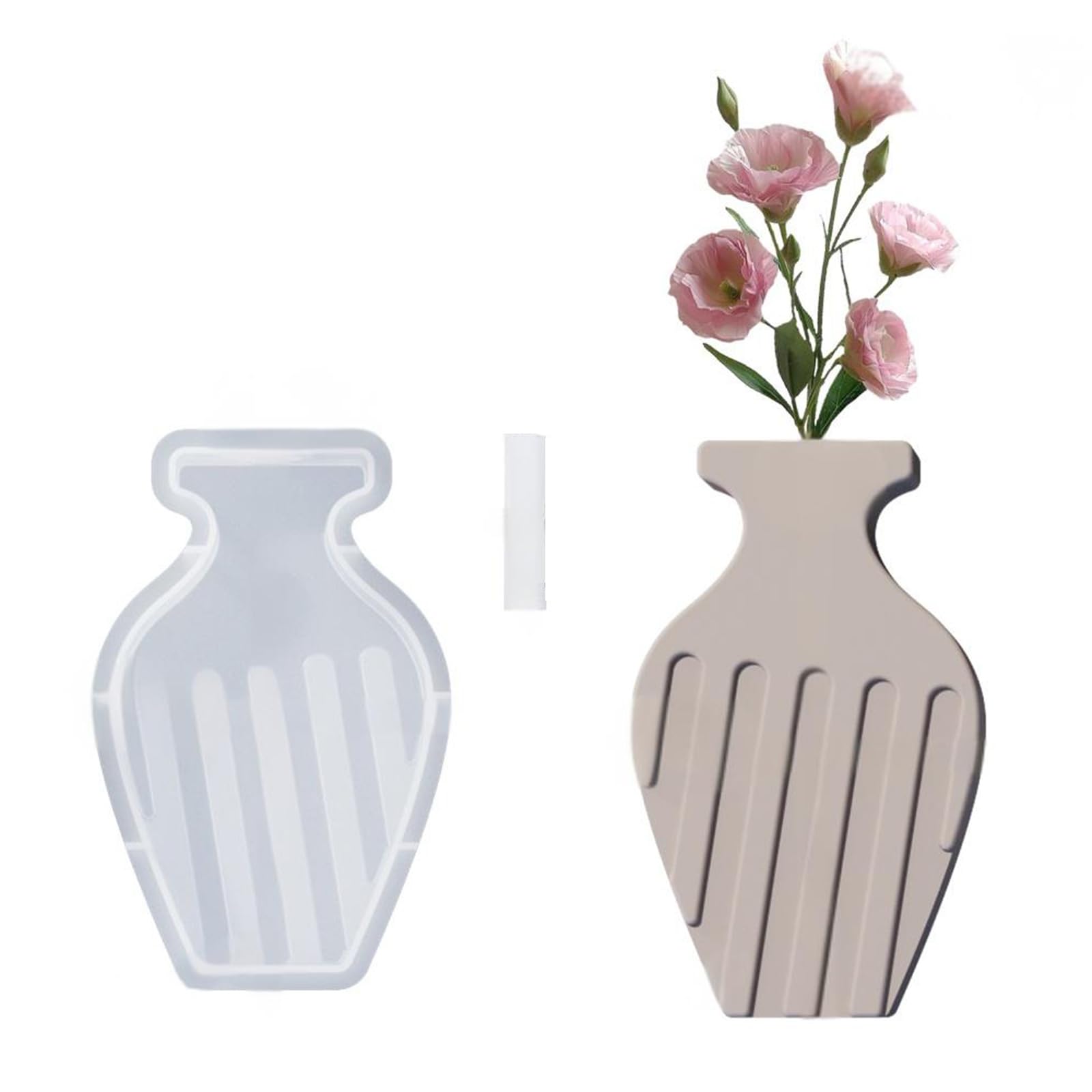 Sbshiouu Home Decors Silicone Vase Molds Geometric Flowerpot Silicone Texture Suitable for Planter and Cement Creation Striped Flat Vase Mold