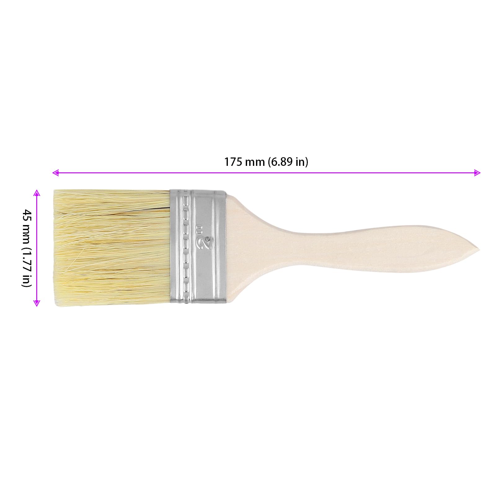 60 Pinceles Planos de 45 mm, Mango de Madera, Cerdas Sintéticas para Pintura Acrílica, Acuarela, Óleo, Barniz y Pegamento - Juego Completo para Artistas y Bricolaje