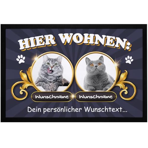 SpecialMe® Fußmatte Katzen personalisiert (1-3) mit Namen und eigenem Foto Text Wunschtext Geschenk für Katzenbesitzer Schwarz 60x40cm