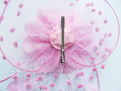 Fascinators Hats For Womens 50S Headwear With Veil Flower Cocktail Wedding Tea Party Church Derby Hat(1A-Pink) #TOP3