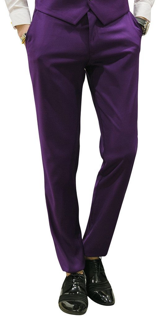 MOGU Mens Slim Fit Front Flat Casual Pants, Purple, 34