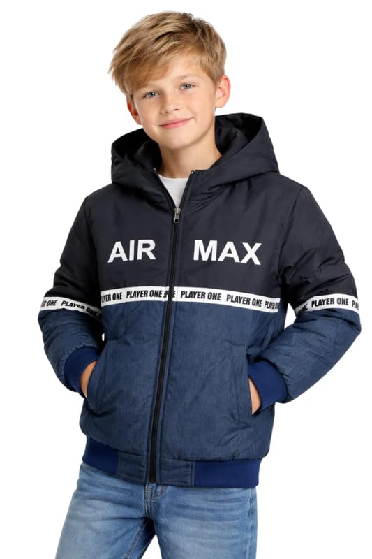 Image of Krystle Kids Winter Hooded Jacket for Boys | Full Sleeve Warm Padded Jacket | Soft Inner Lining | Front Zip Closure | Blue2 (Multisize)