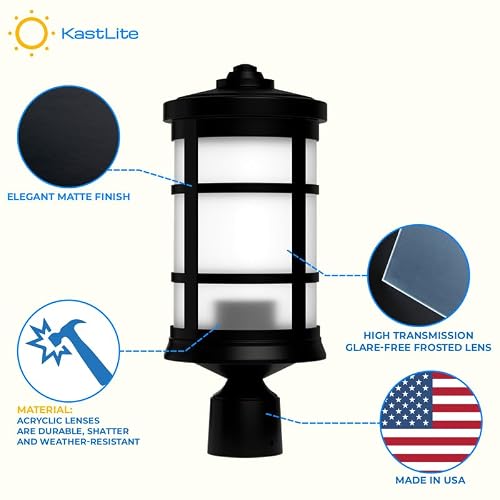 KastLite Outdoor Post Light Fixture, Fits 3\" Lamp Post Outdoor Lighting - Anti-Rust Waterproof Lantern Pole Light, E26 Base - Yard Pathway Driveway Patio Deck Fence & Street Lighting