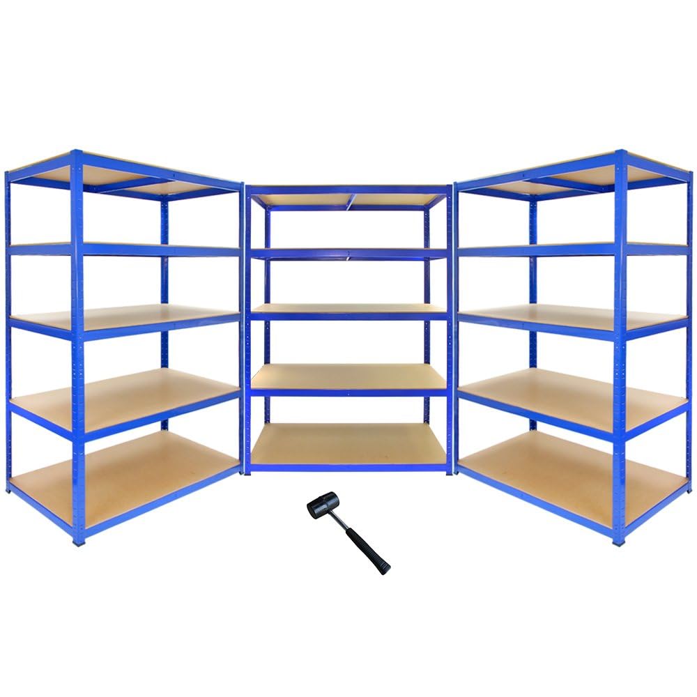 Monster Racking 5 Bay Warehouse Shelving/Shed Storage/Garage Racks 5 Tier 120cm x 45cm x 180cm T-RAX + FREE Rubber Mallet