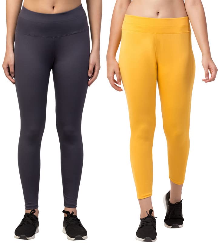 Image of BLUECON Gym wear Leggings Ankle Length Workout Pants | Stretchable Tights | Mid Waist Sports Fitness Yoga Track Pants for Girls & Women (Pack of 2)