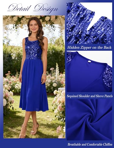 Image of GRACE KARIN Formal Wedding Guest Dress Sequin Mother of The Bride Dresses | Two Piece,3 /4 Sleeve,Tea Length,Crew Neck,Fit and Flare,Chiffon,Suitable for Spring /Summer /Fall /Winter /Cocktail /Party /Prom