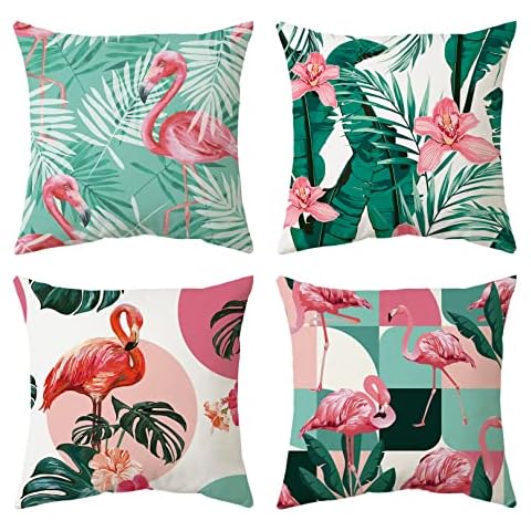 Basic Model Cushion Covers 18x18 Inch Pack of 4 Decorative Throw Pillow Cover Soft Flamingo Pillowcases with Invisible Zipper for Sofa and Couch 45x45cm Cover