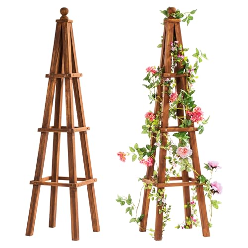 Idzo 61-Inch Wood Obelisk Trellis for Climbing Plants – Heavy-Duty Wooden Garden Trellis for Outdoor & Indoor Decor, Easy Assembly, Space-Saving Plant Support for Patio, Yard, and Planters