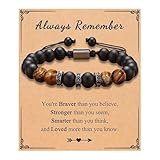 louuuou Tigers Eye Bracelets for Boys, Tiger Eye Bracelet for Boyfriend Husband Son Uncle Brother, Black Beads Bracelet Christmas Valentines Day Birthday Gifts